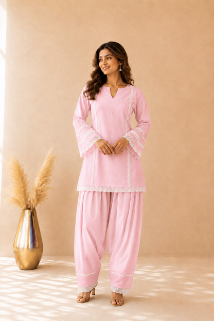 FIDA PINK COTTON DETAILED FARSHI SET