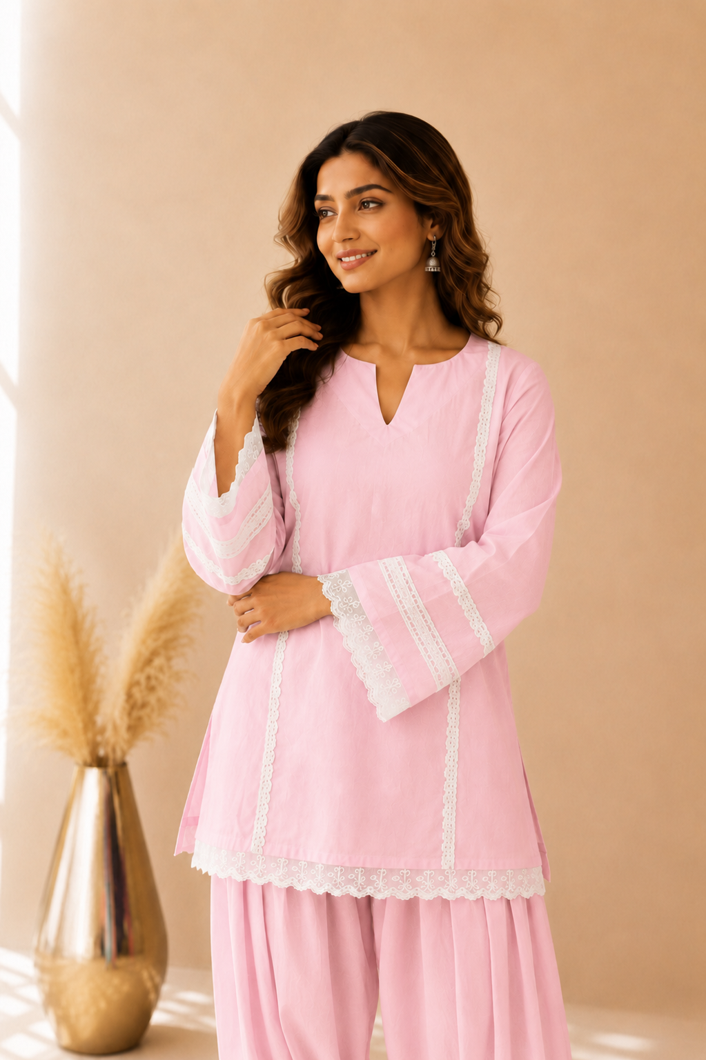 FIDA PINK COTTON DETAILED FARSHI SET
