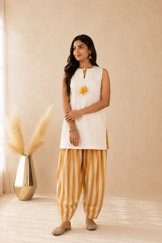 YALINA YELLOW STRIPED FARSHI SET