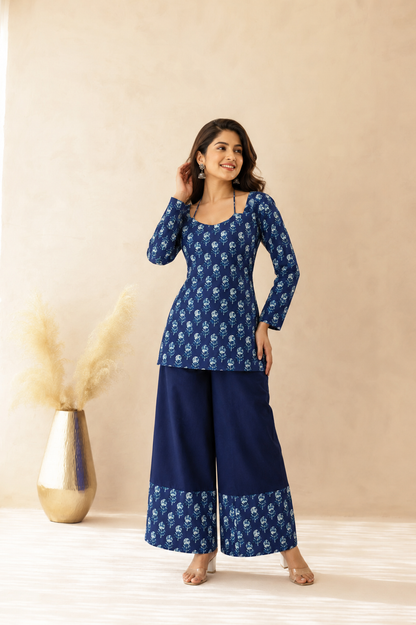 SAVIRA INDIGO CORSET KURTI COORD SET