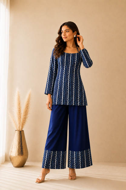 TARISHI INDIGO CORSET KURTI COORD SET