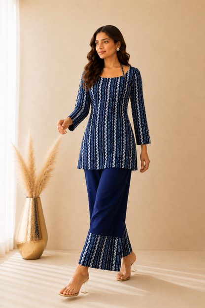 TARISHI INDIGO CORSET KURTI COORD SET