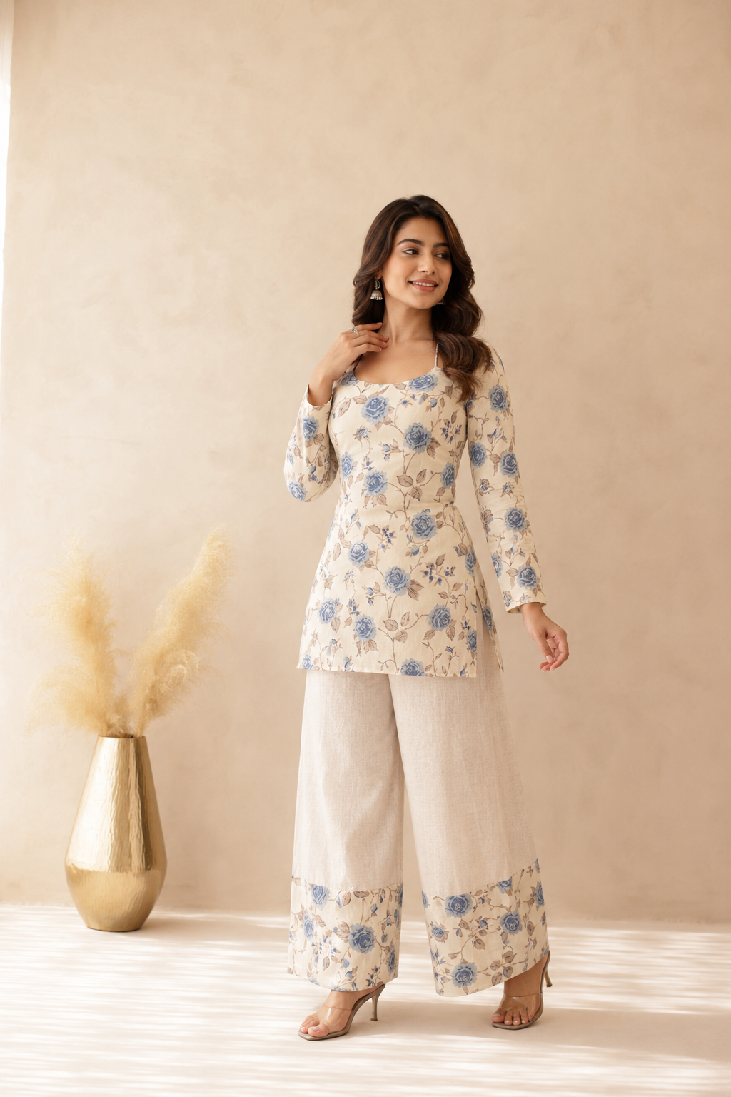 AAYRA BEIGE CORSET KURTI COORD SET