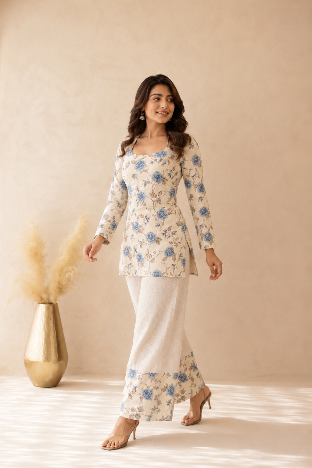 AAYRA BEIGE CORSET KURTI COORD SET