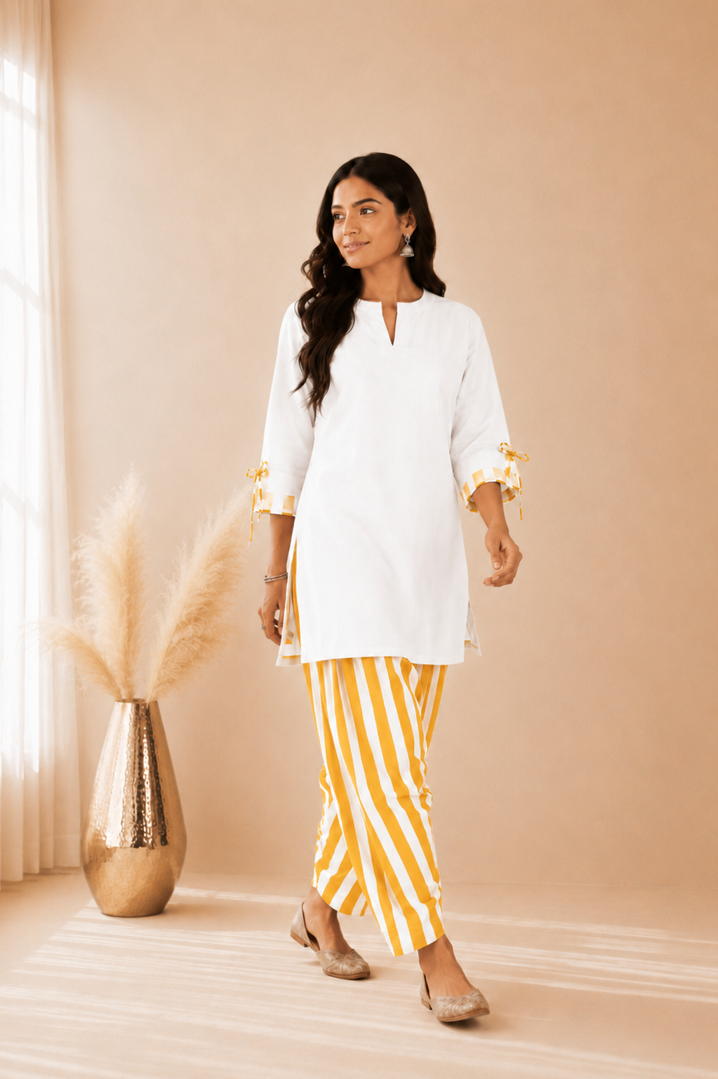 SHIFA YELLOW STRIPED FARSHI SET