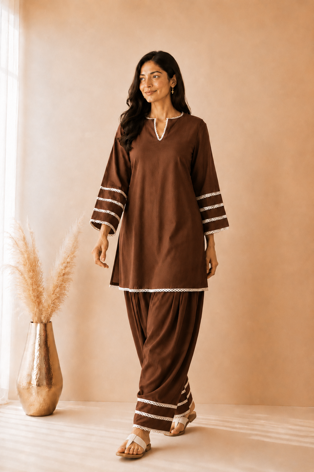 ZOYA BROWN COTTON FARSHI SET