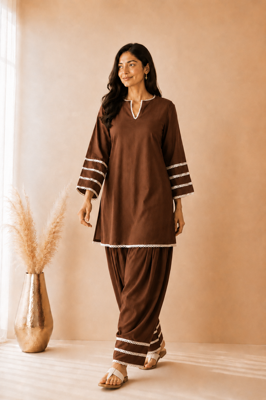 ZOYA BROWN COTTON FARSHI SET