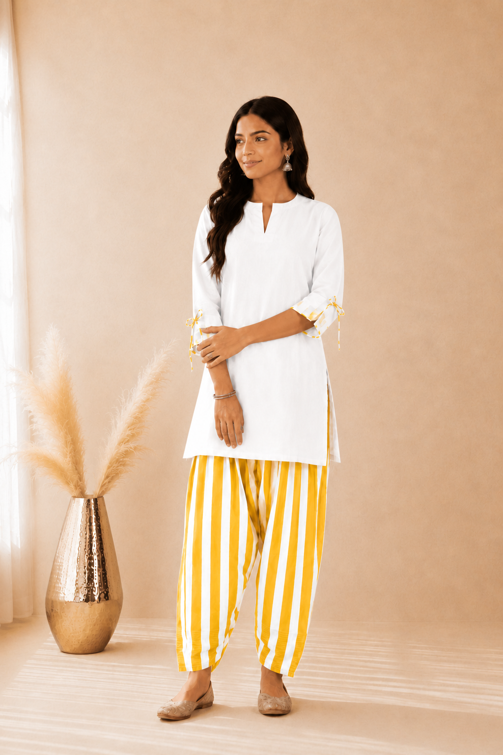 SHIFA YELLOW STRIPED FARSHI SET