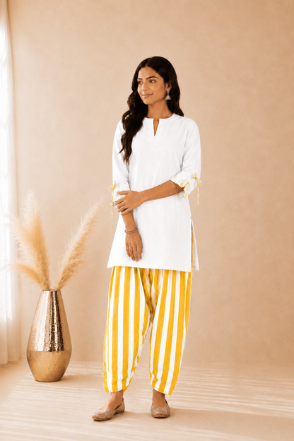 SHIFA YELLOW STRIPED FARSHI SET
