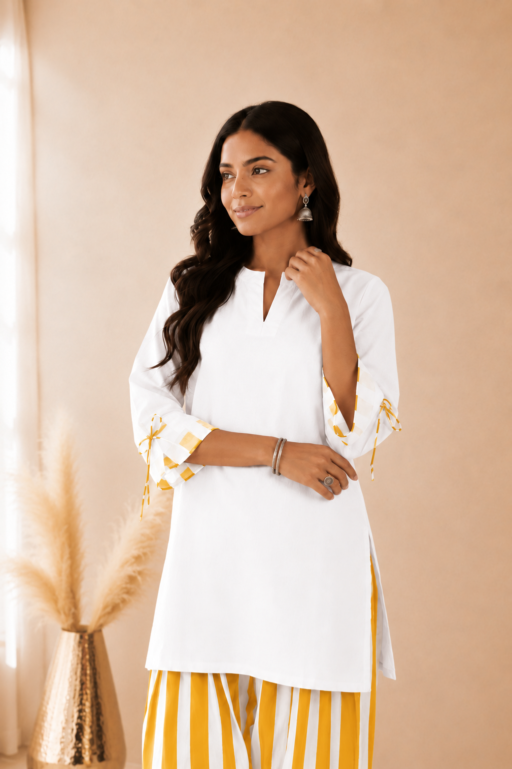 SHIFA YELLOW STRIPED FARSHI SET