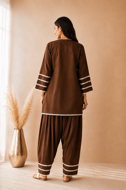 ZOYA BROWN COTTON FARSHI SET