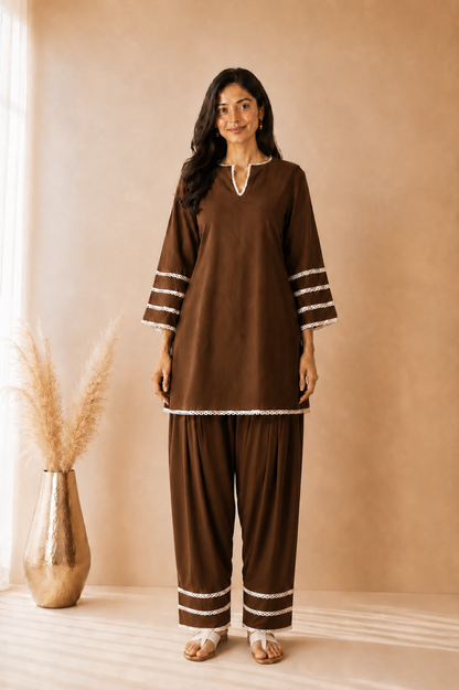 ZOYA BROWN COTTON FARSHI SET