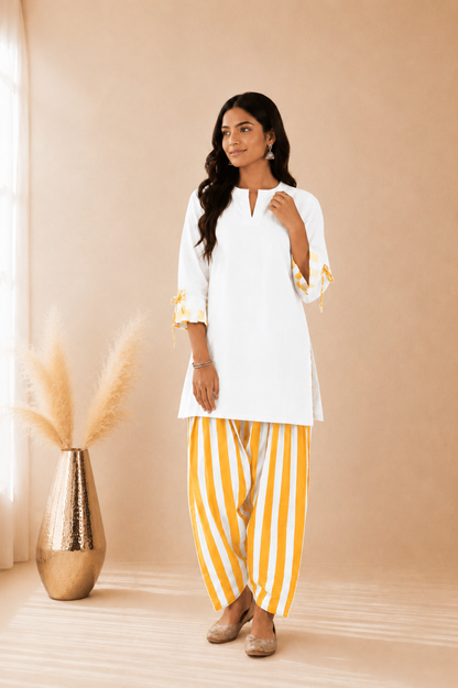 SHIFA YELLOW STRIPED FARSHI SET