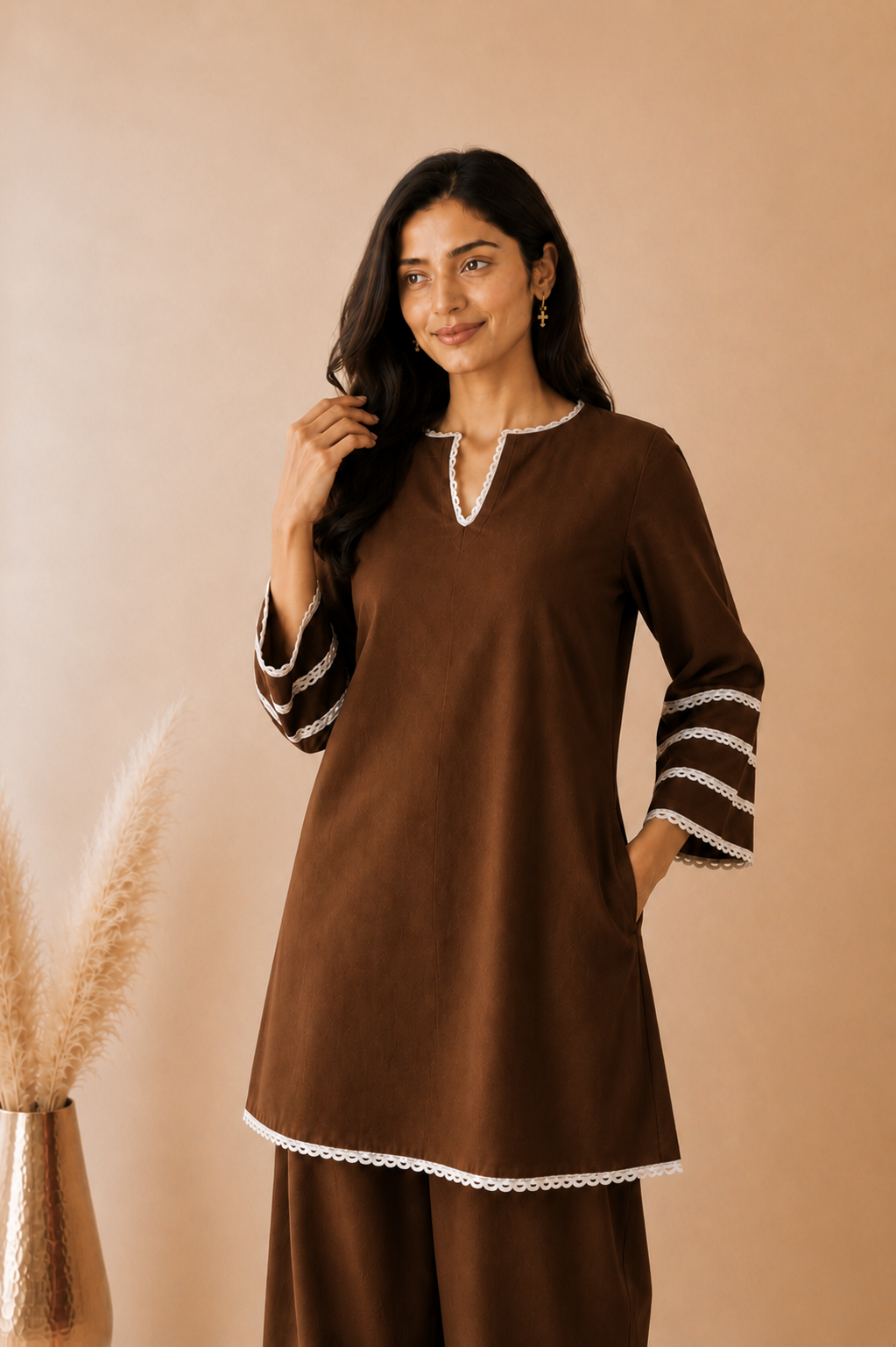 ZOYA BROWN COTTON FARSHI SET