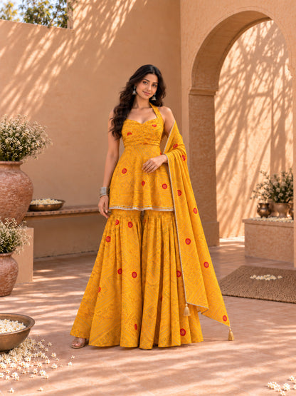 KHUSHBU YELLOW BANDHEJ SHARARA SET