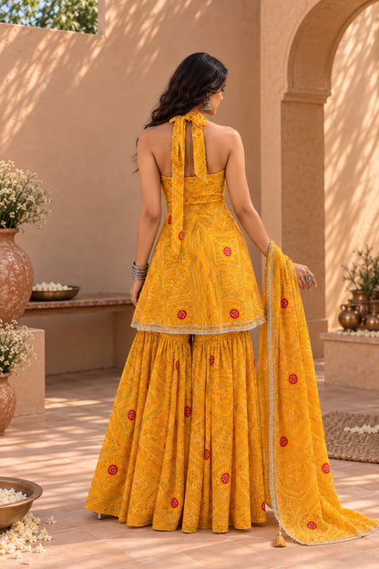 KHUSHBU YELLOW BANDHEJ SHARARA SET