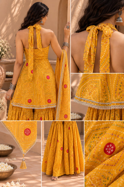 KHUSHBU YELLOW BANDHEJ SHARARA SET