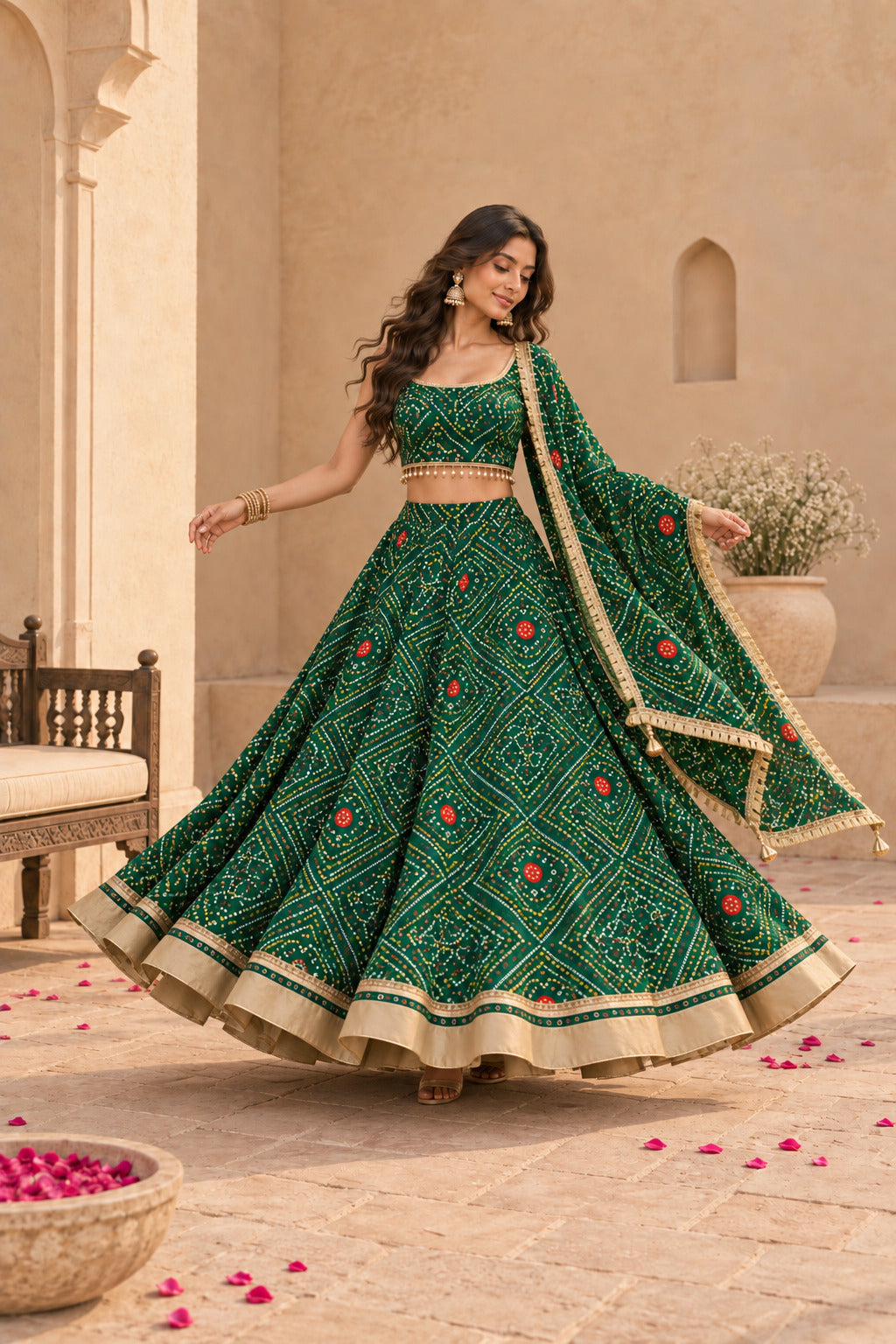 KUSUM GREEN BANDHEJ LEHENGA