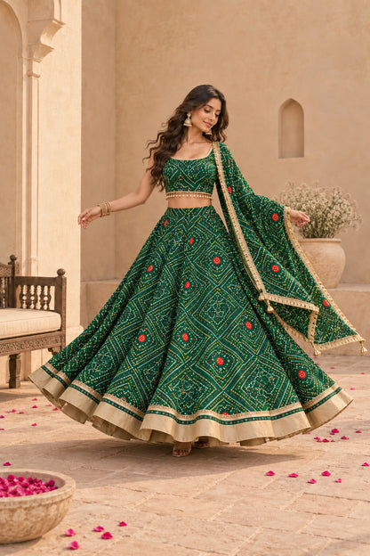 KUSUM GREEN BANDHEJ LEHENGA