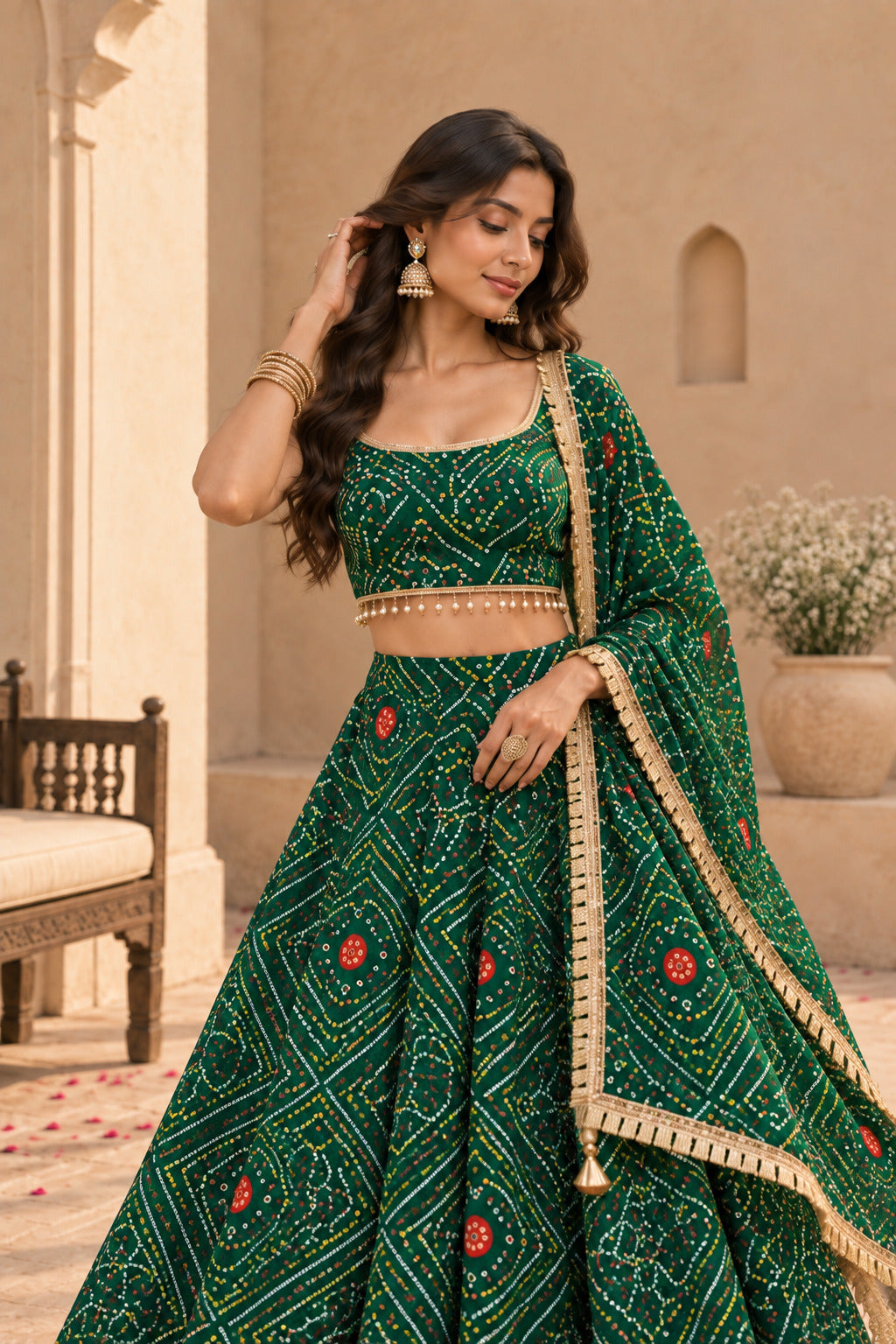KUSUM GREEN BANDHEJ LEHENGA