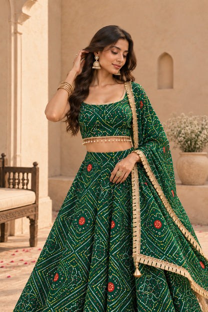 KUSUM GREEN BANDHEJ LEHENGA