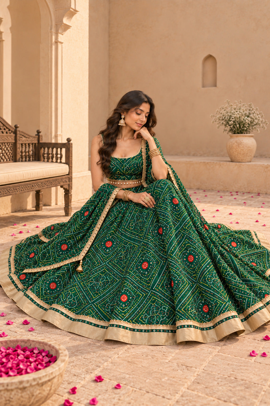 KUSUM GREEN BANDHEJ LEHENGA