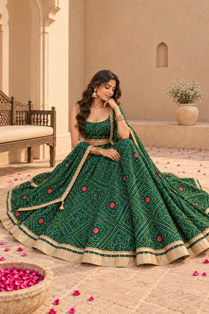 KUSUM GREEN BANDHEJ LEHENGA
