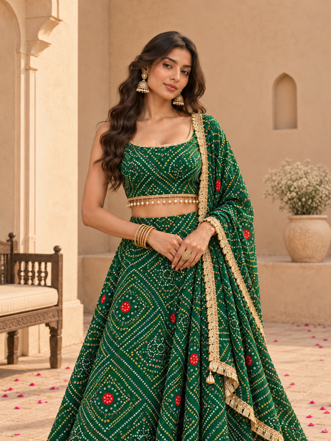 KUSUM GREEN BANDHEJ LEHENGA