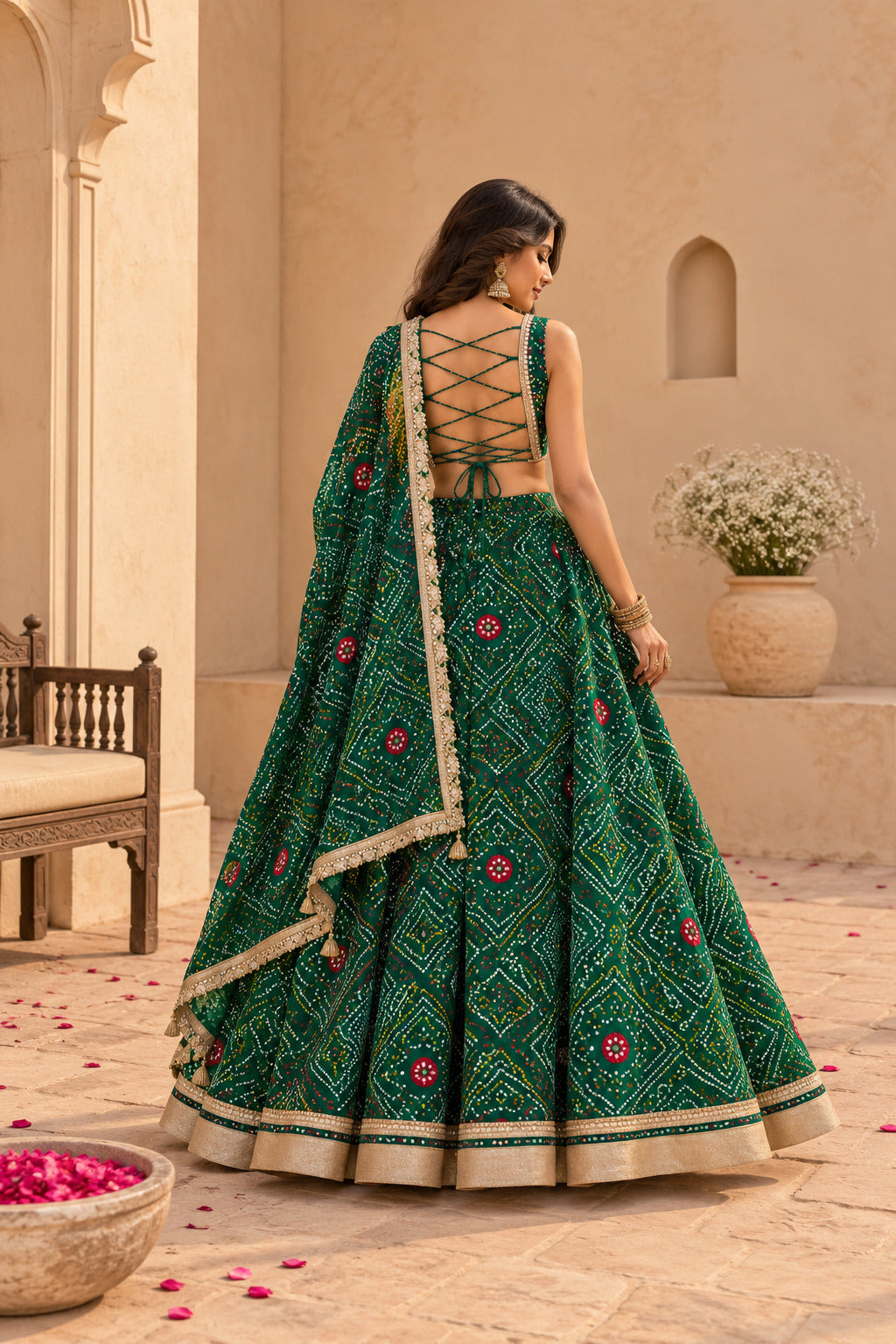 KUSUM GREEN BANDHEJ LEHENGA
