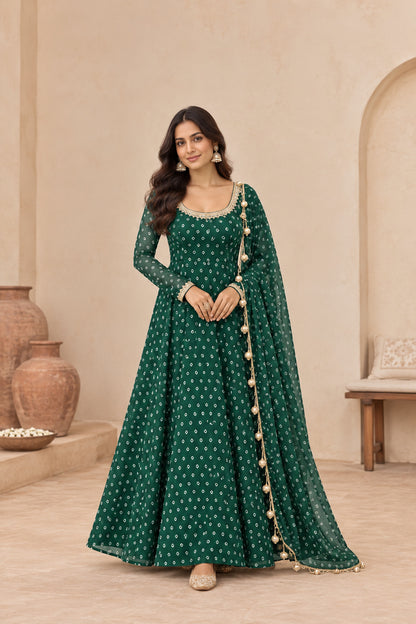 TARISHA BOTTLE GREEN BANDHEJ ANARKALI SET