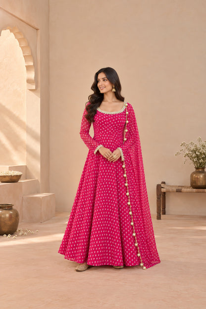 PRAGYA MAGENTA PINK BANDHEJ ANARKALI SET