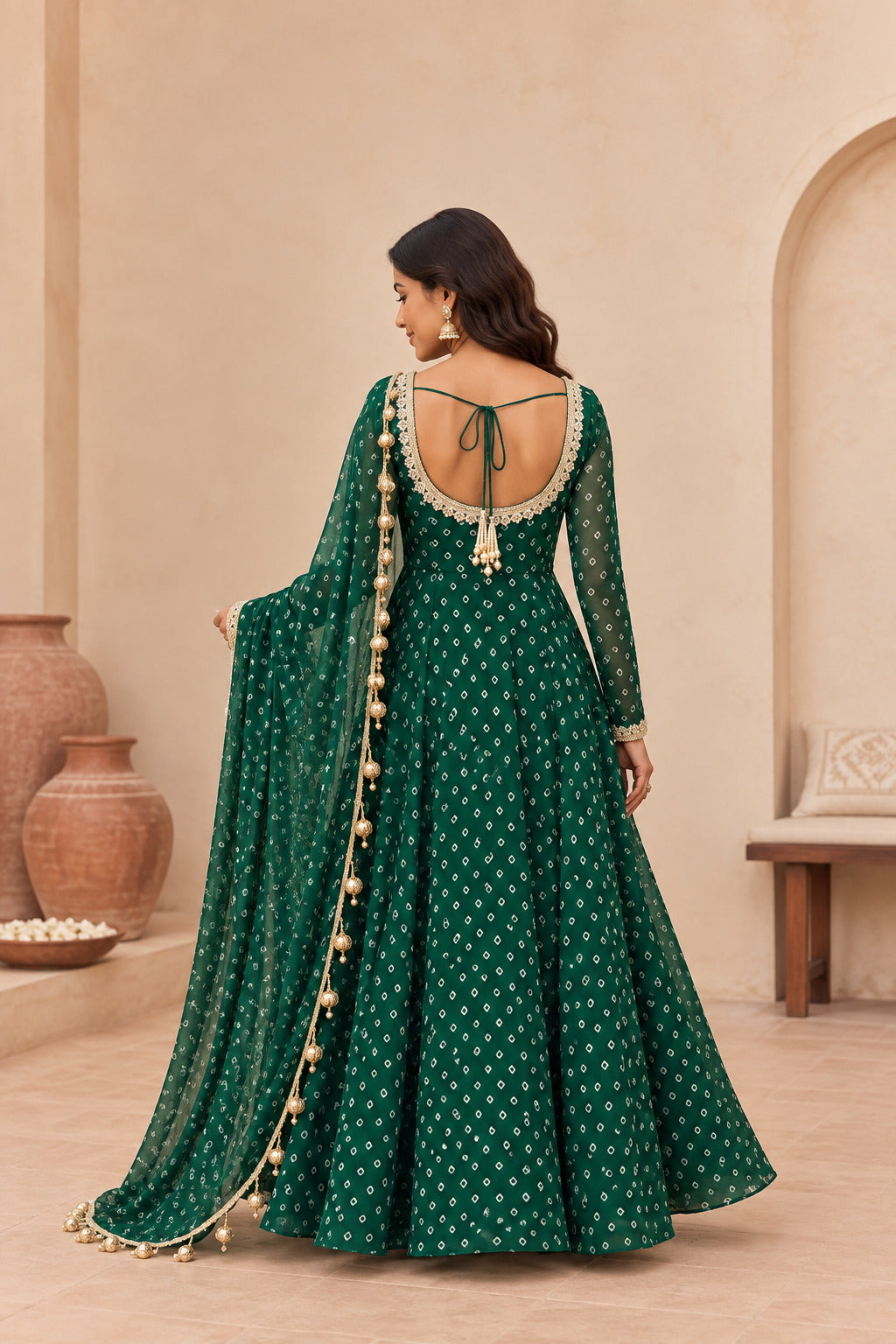 TARISHA BOTTLE GREEN BANDHEJ ANARKALI SET