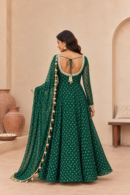 TARISHA BOTTLE GREEN BANDHEJ ANARKALI SET