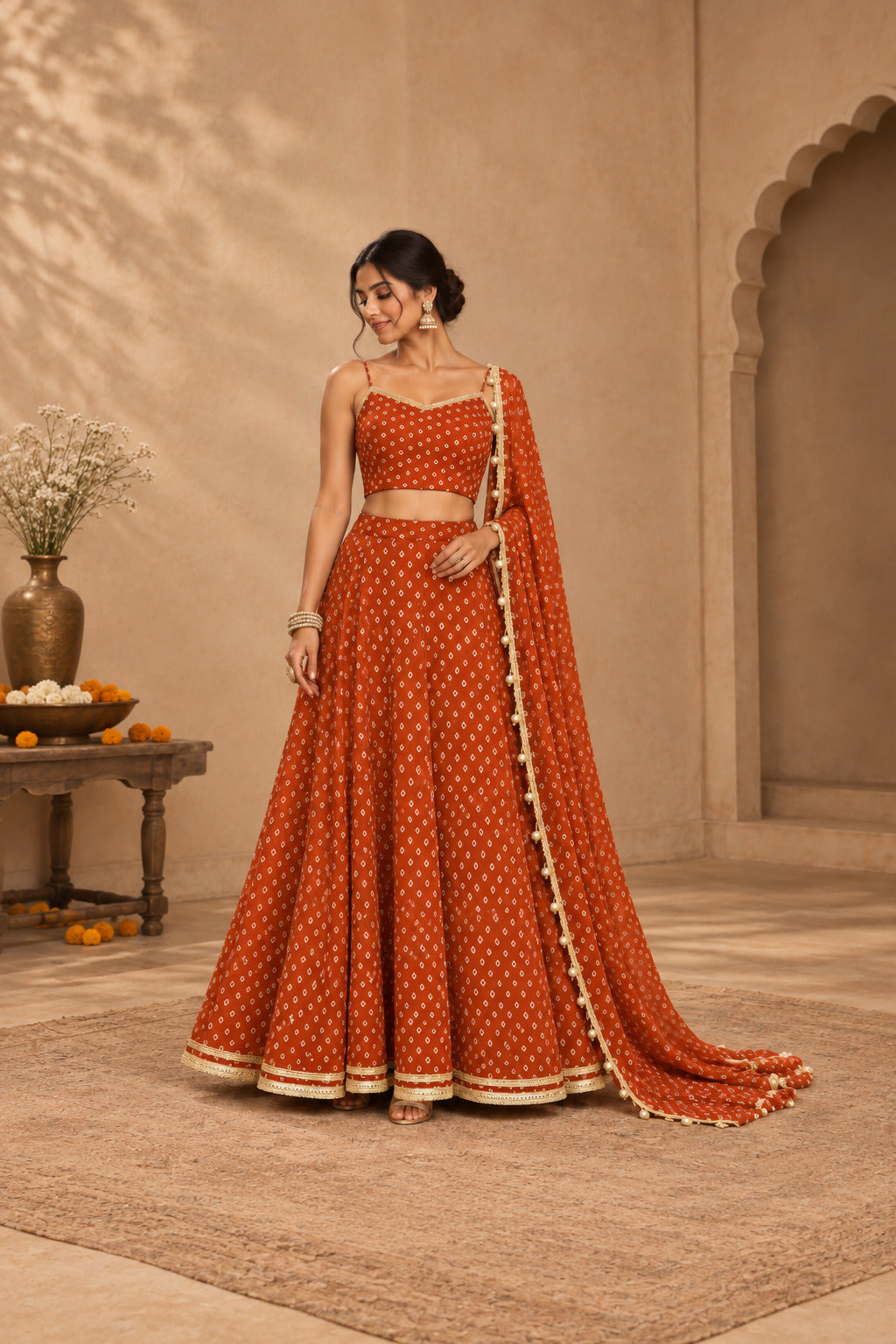 MADHU RUST BANDHEJ LEHENGA SET