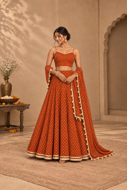 MADHU RUST BANDHEJ LEHENGA SET