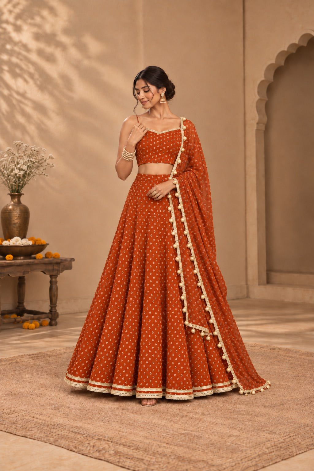 MADHU RUST BANDHEJ LEHENGA SET