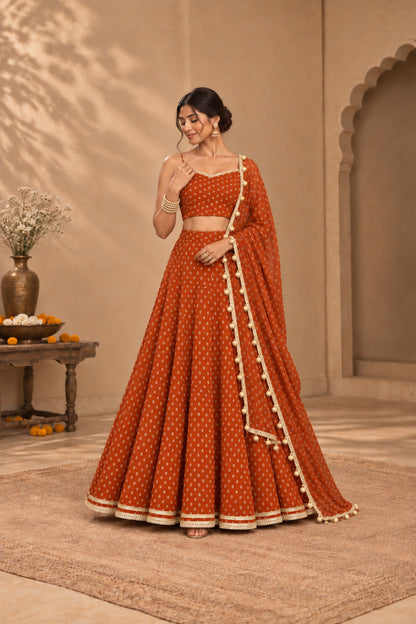 MADHU RUST BANDHEJ LEHENGA SET