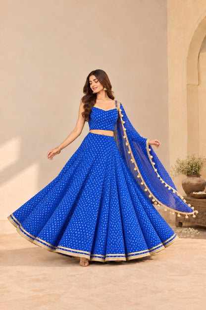 ANSHI BLUE BANDHEJ LEHENGA SET