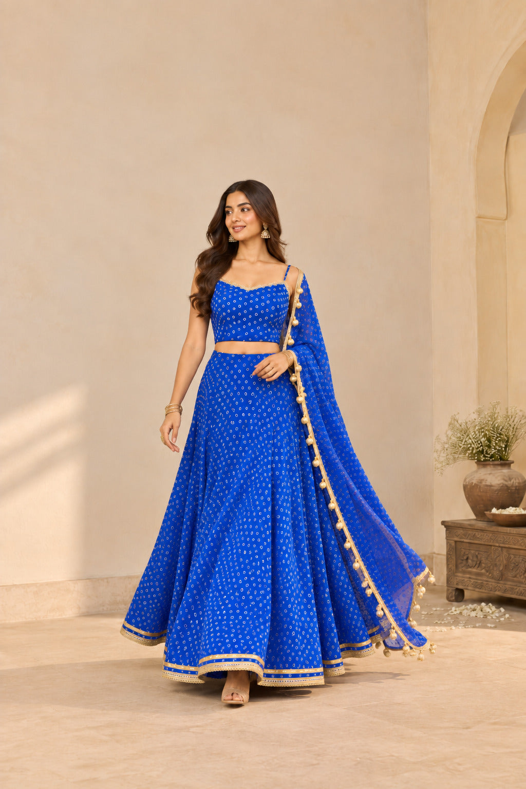 ANSHI BLUE BANDHEJ LEHENGA SET