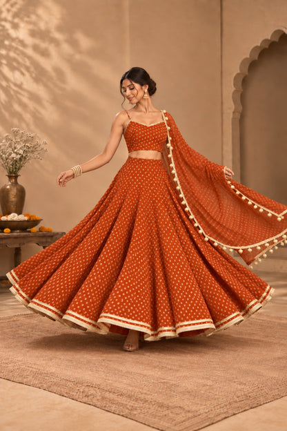 MADHU RUST BANDHEJ LEHENGA SET