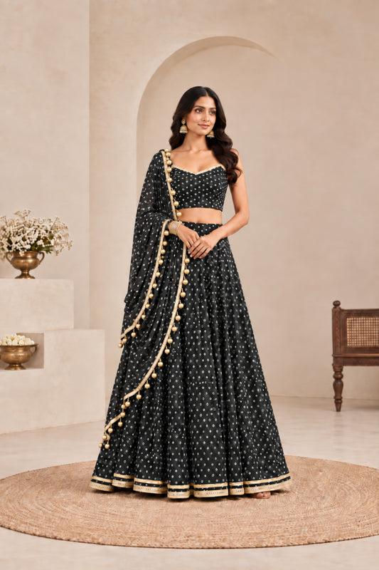 KRITI BLACK BANDHEJ LEHENGA SET