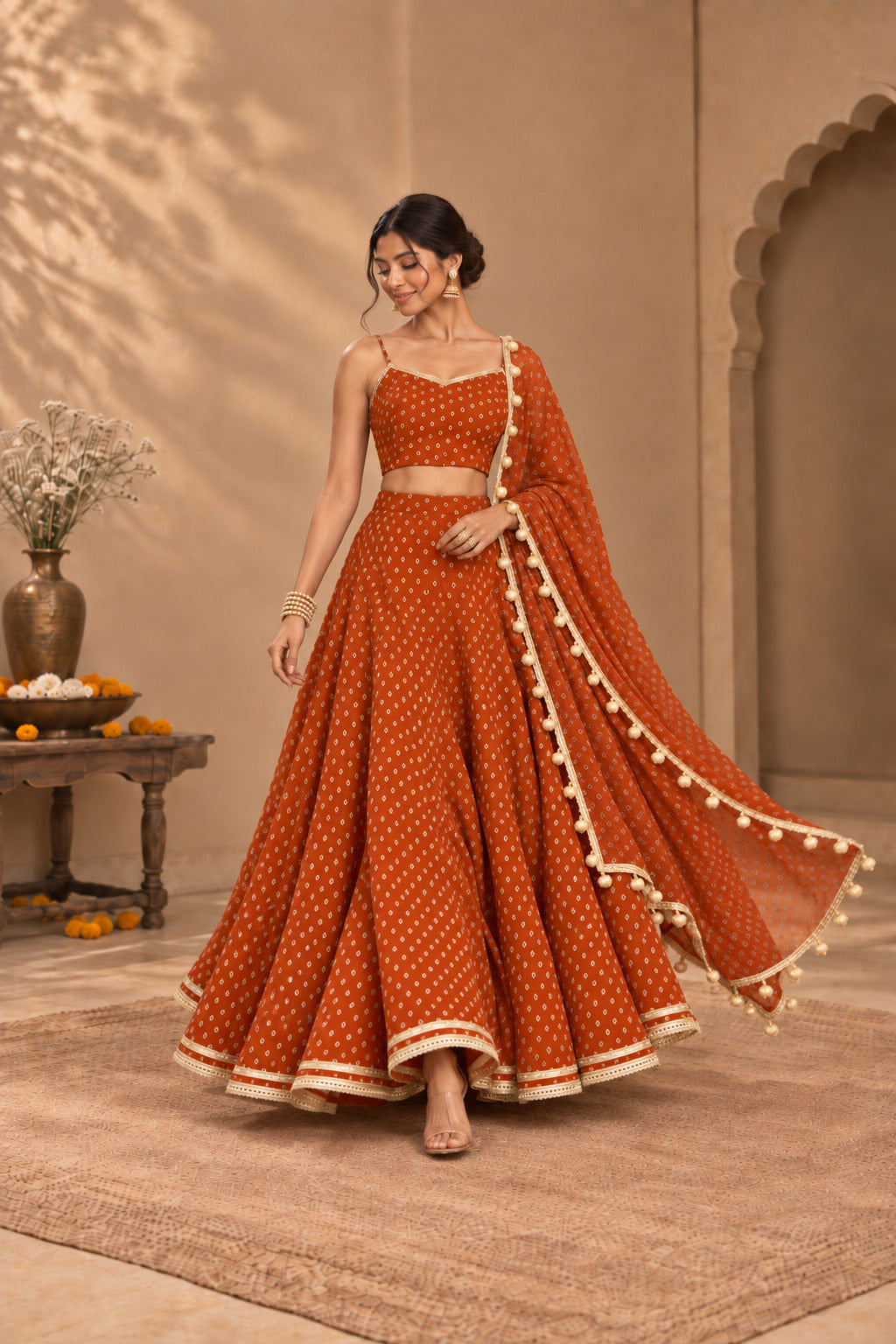 MADHU RUST BANDHEJ LEHENGA SET