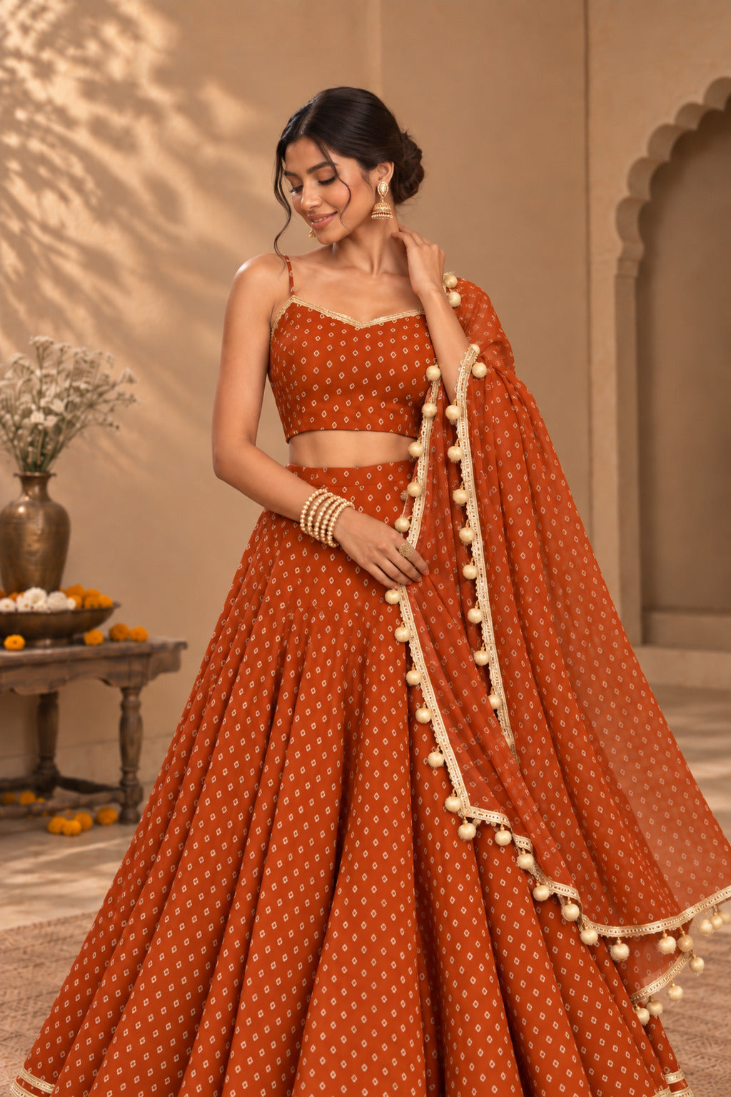 MADHU RUST BANDHEJ LEHENGA SET