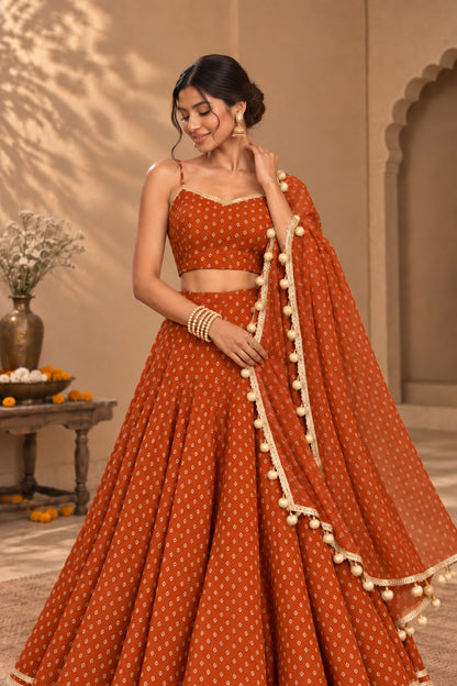MADHU RUST BANDHEJ LEHENGA SET