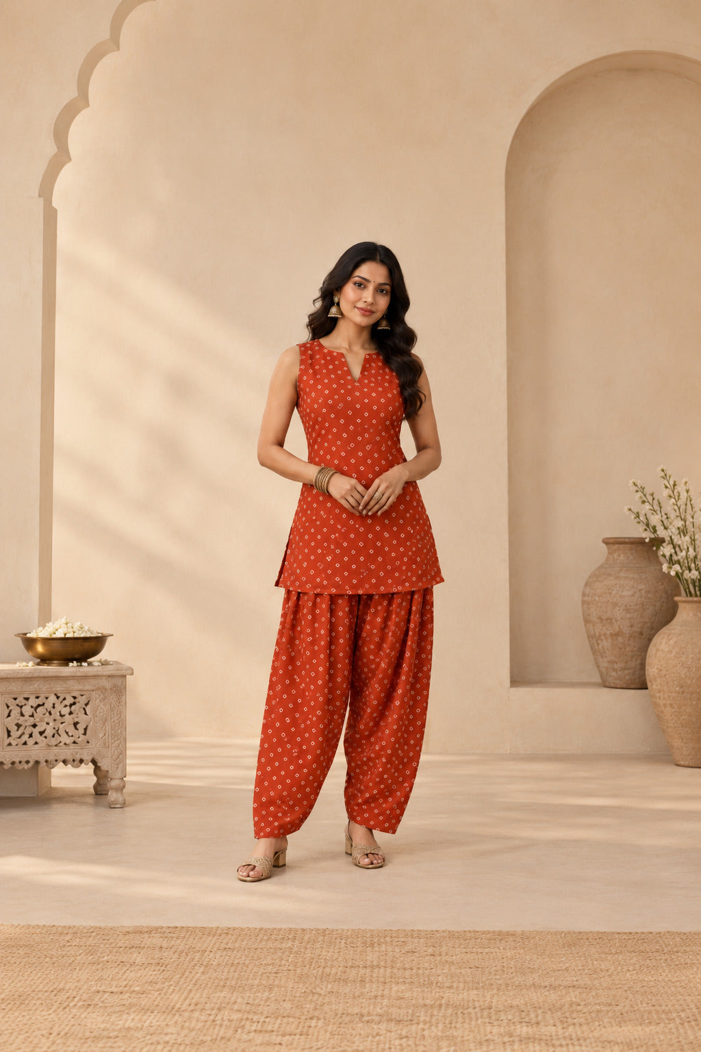 VARSHA RUST BANDHEJ FARSHI SET