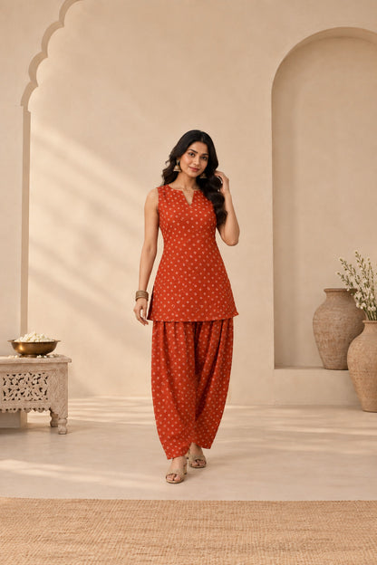 VARSHA RUST BANDHEJ FARSHI SET