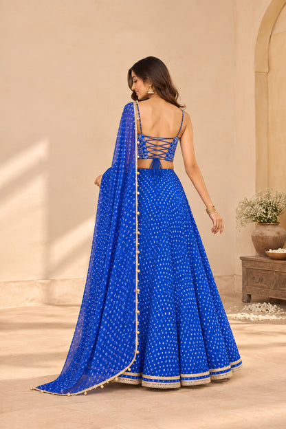 ANSHI BLUE BANDHEJ LEHENGA SET
