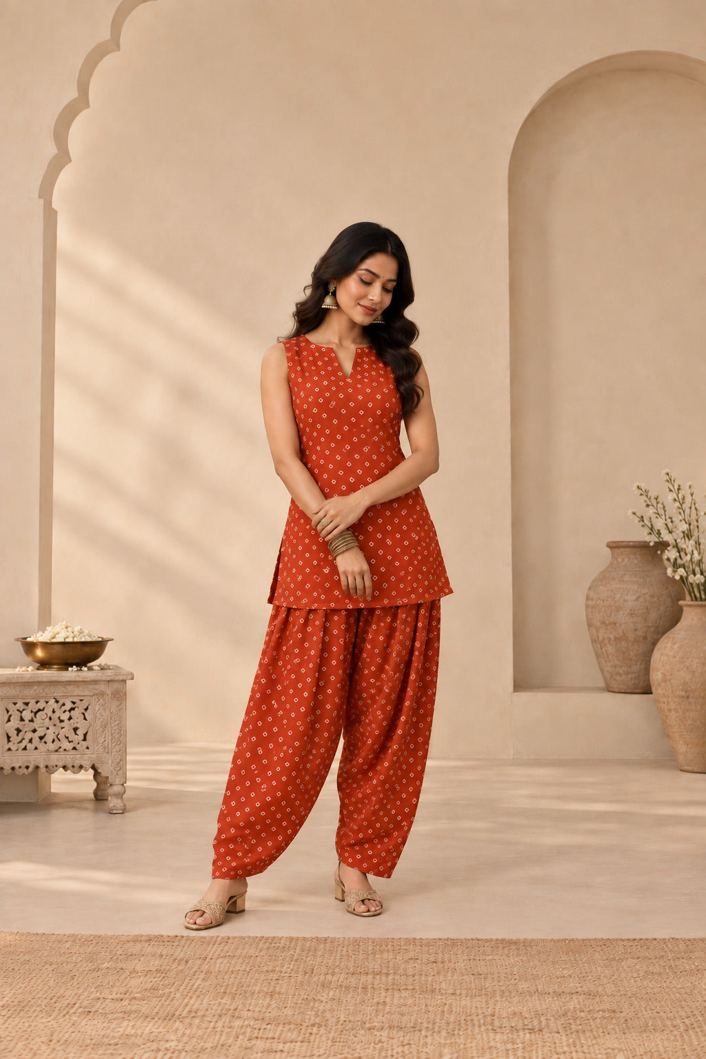 VARSHA RUST BANDHEJ FARSHI SET