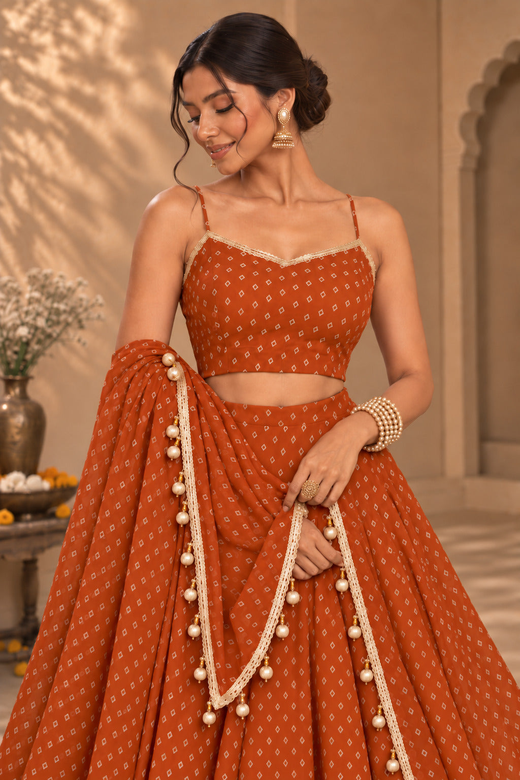 MADHU RUST BANDHEJ LEHENGA SET