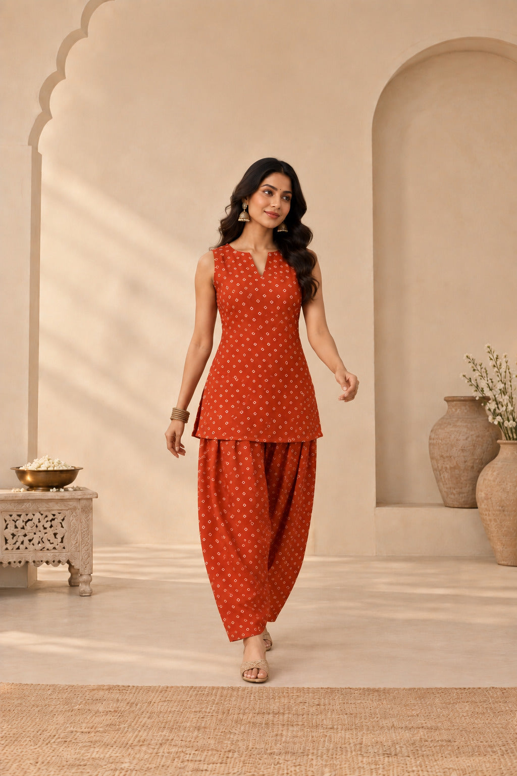 VARSHA RUST BANDHEJ FARSHI SET